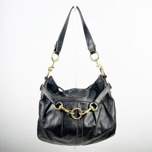 Coach Hampton Pleated Hobo Soft Leather Shoulder Bag Black 8B15